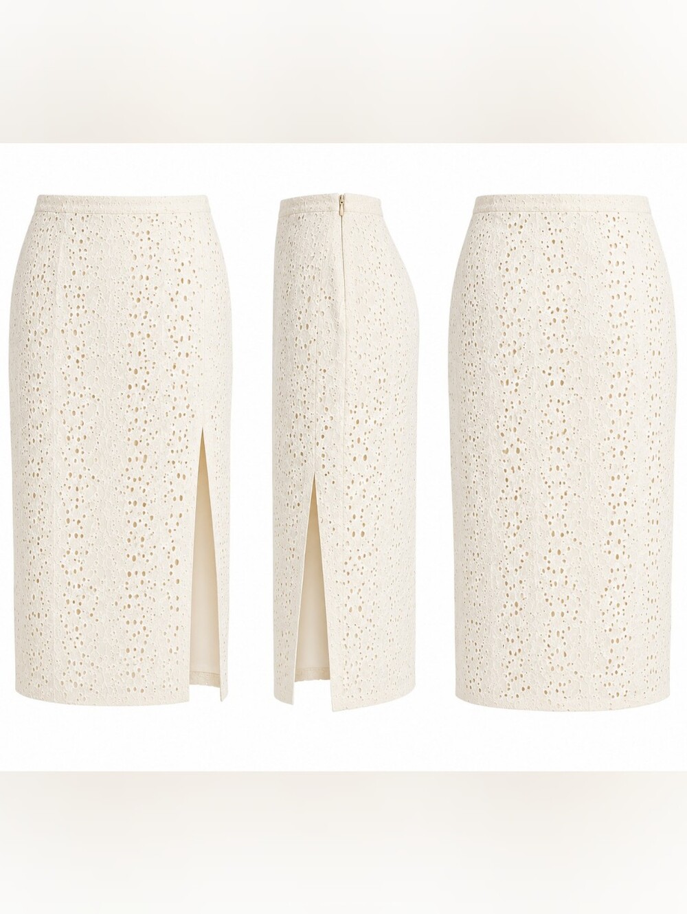 NWT A New Day Cream Eyelet Midi Pencil Skirt 6 Cottagecore Neutral Office Work
